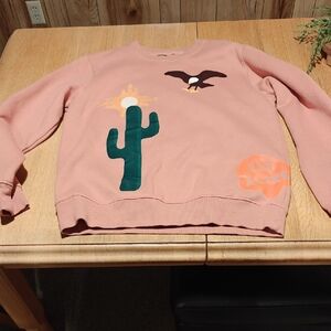 Roku Pink Sweatshirt with Cactus and Eagle Design
